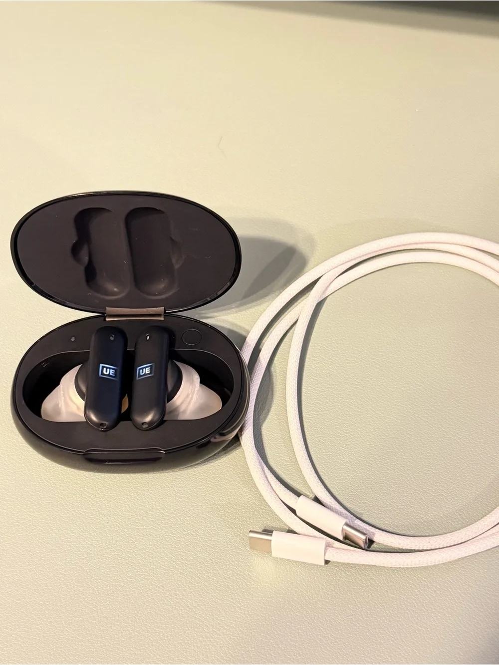 UE Black True Wireless Earbuds with White Charging Cable